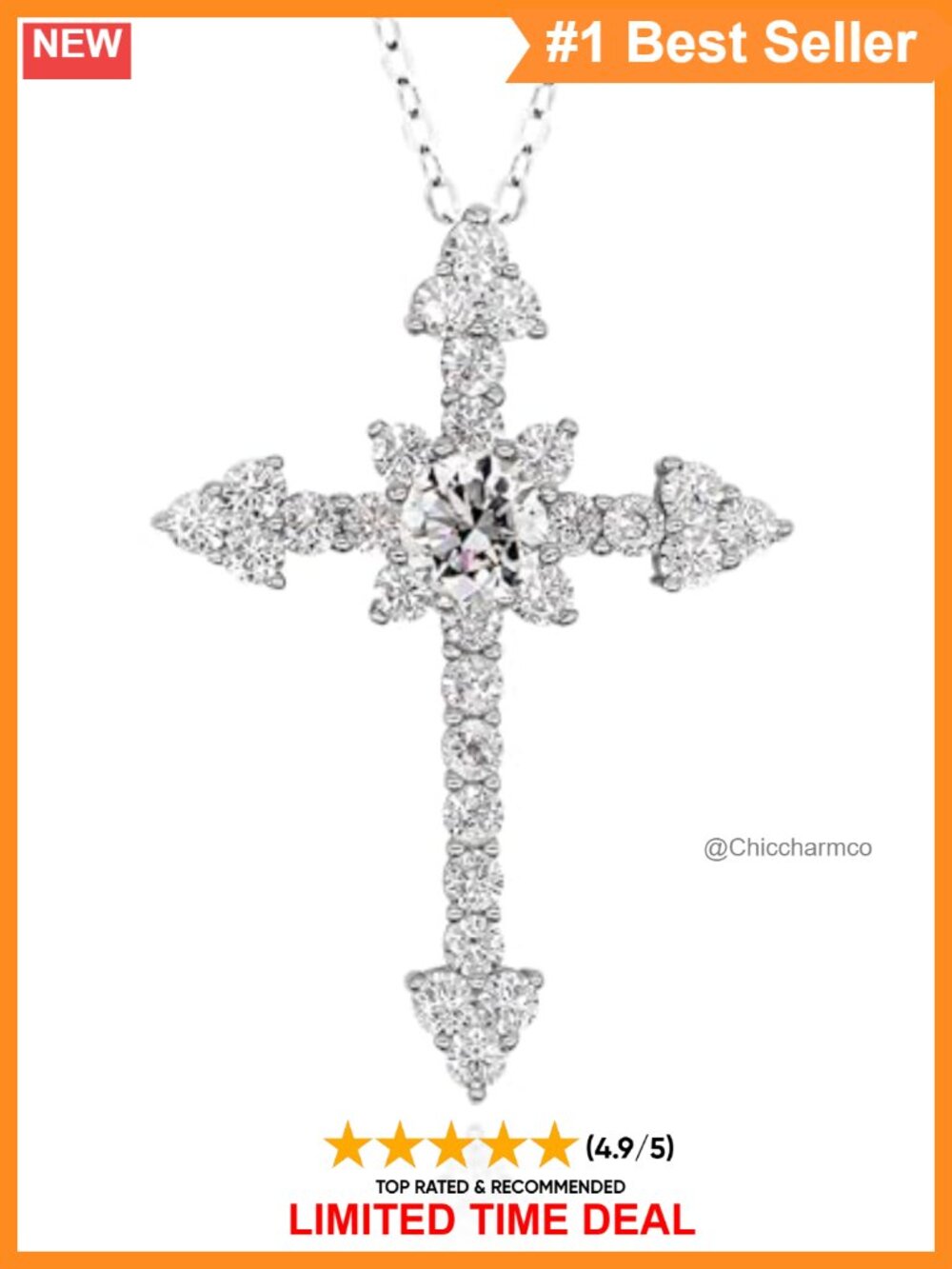 Moissanite Cross Necklace 925 Sterling Silver Women's Fine Jewelry